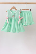 Green Butterfly Smocked Ruffle Shorts Set