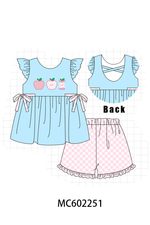 Blue Apple Applique Shorts Set
