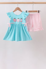 Blue Apple Applique Shorts Set