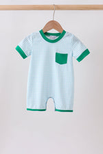Green grid pocket romper