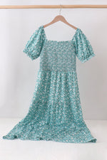 Green Floral Smocked Mom Dress
