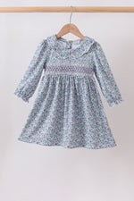 Blue Floral Smocked Dress