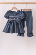 Garden Rose Smocked Ruffle Pants Set