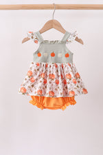 Orange Pumpkin Embroidery Ruffle Bubble