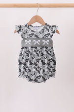 Grey Camouflage Bow Embroidery Ruffle Bubble