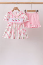 Pink Pumpkin Embroidery Ruffle Shorts Set