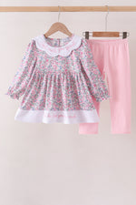 Pink Floral Embroidery Pants Set