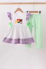 Purple Hocus pocus french knot ruffle pants set