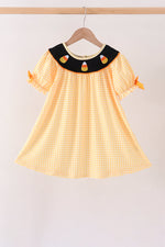 Mustard Candy Embroidery Gingham Dress