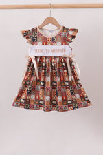 Brown Made to Worship Embroidery Ruffle Dress