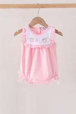 Pink Pumpkin Bow Embroidery Ruffle Bubble