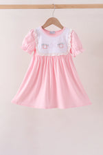 Pink Pumpkin Bow Embroidery Ruffle Dress