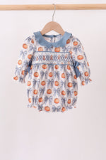 Blue Pumpkin Bow Smocked Ruffle Bubble
