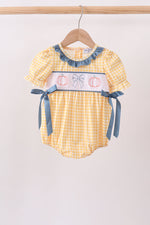 Mustard Pumpkin Embroidery Ruffle Gingham Bubble