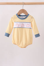 Mustard Pumpkin Embroidery Gingham Bubble