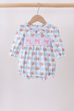 Blue Bow Smocked Floral Gingham Bubble