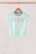 Green Pumpkin Embroidery Gingham Bubble