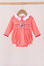 Red Football Smocked Gingham Bubble