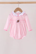 Pink Football Smocked Gingham Bubble