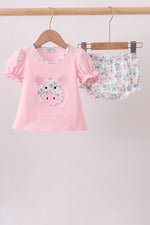 Pink Piggy Applique Bloomer Set