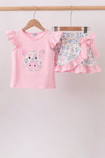 Pink Piggy Applique Ruffle Skorts Set