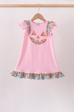 Pink Jack-O-Lantern Applique Ruffle Dress