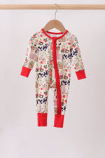 Maroon Farmland Bamboo Ruffle Zipper Romper