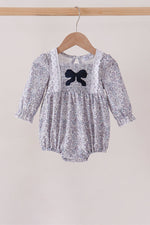 Navy Floral Bow Smocked Bubble