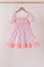 Purple Ghost Smocked Ruffle Dress