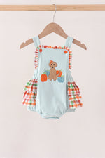 Blue Puppy Pumpkin Embroidery Ruffle Bubble