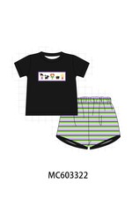 Black witch embroidery stripe shorts set