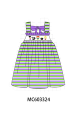 Purple witch embroidery bow stripe dress