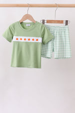 Green Pumpkin Embroidery Shorts Set