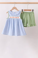 Blue Pumpkin Embroidery jacquard Ruffle Shorts Set