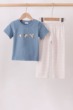 Teal Duck Embroidery Gingham Pants Set