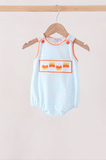 Blue Gingham Candy Corn Embroidery Bubble