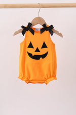 Orange Jack-O-Lantern Applique Bow Bubble