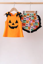 Orange Jack-O-Lantern Applique Ruffle Shorts Set