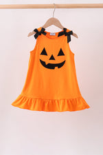 Orange Jack-O-Lantern Applique Ruffle Dress