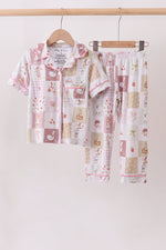 Pink Goose Bow Checkered Bamboo Pajama Set