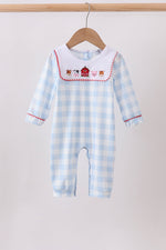 Blue Farm Embroidery Gingham Romper