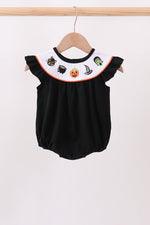 Black Pumpkin cat Embroidery Ruffle Bubble
