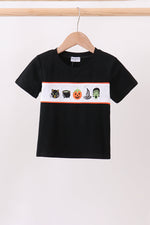 Black Pumpkin cat Embroidery Top