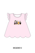 Pink goose embroidery ruffle top