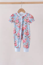 Blue rose floral ruffle romper