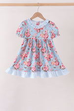 Blue rose floral ruffle dress