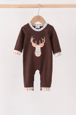 Brown deer applique romper