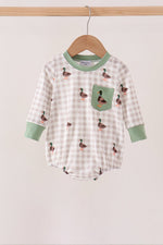 Green Duck Embroidery Gingham Bubble
