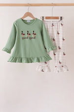 Green Duck guack guack Embroidery Ruffle Pants Set