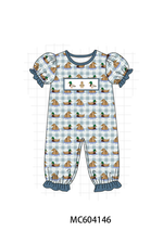 Blue mallard duck embroidery ruffle romper